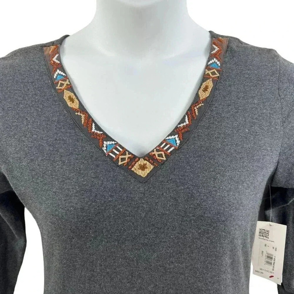 Scully NWT Women Dress S Gray Aztec Tribal Fringe Trim Sheath Long Sleeve Native - Picture 4 of 16